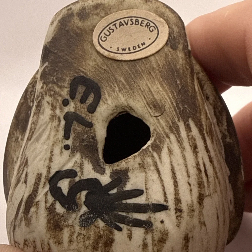 Gustavsberg Sweden Knip Wink Owl By Edvard Lindahl Hand painted 1960's MCM